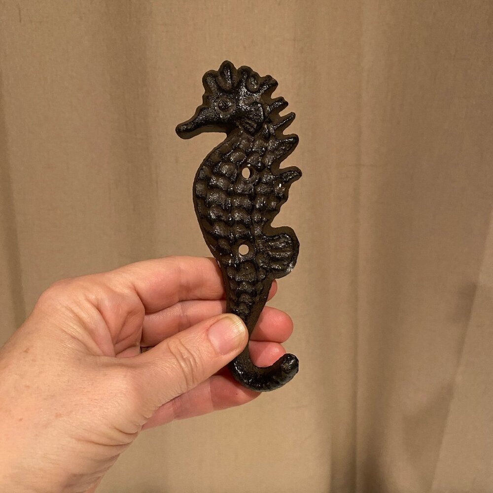 Cast Iron Seahorse‎ Wall Hook 5.5 Nautical Coastal Decor Hanger